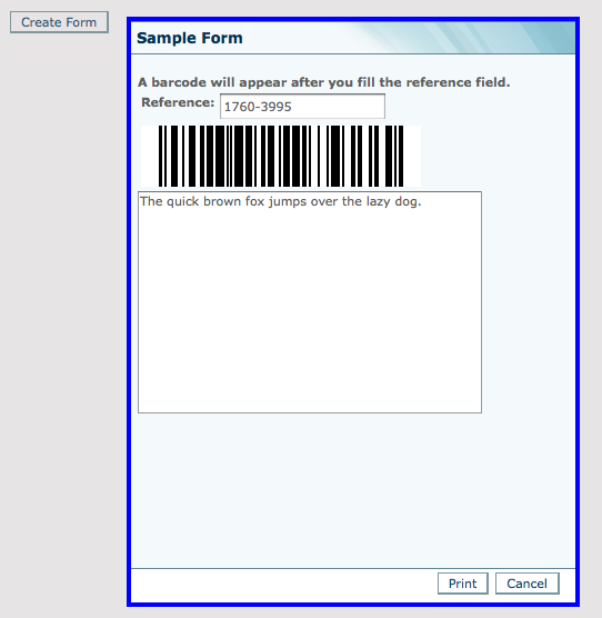 Barcode Example - A form with a barcode image
